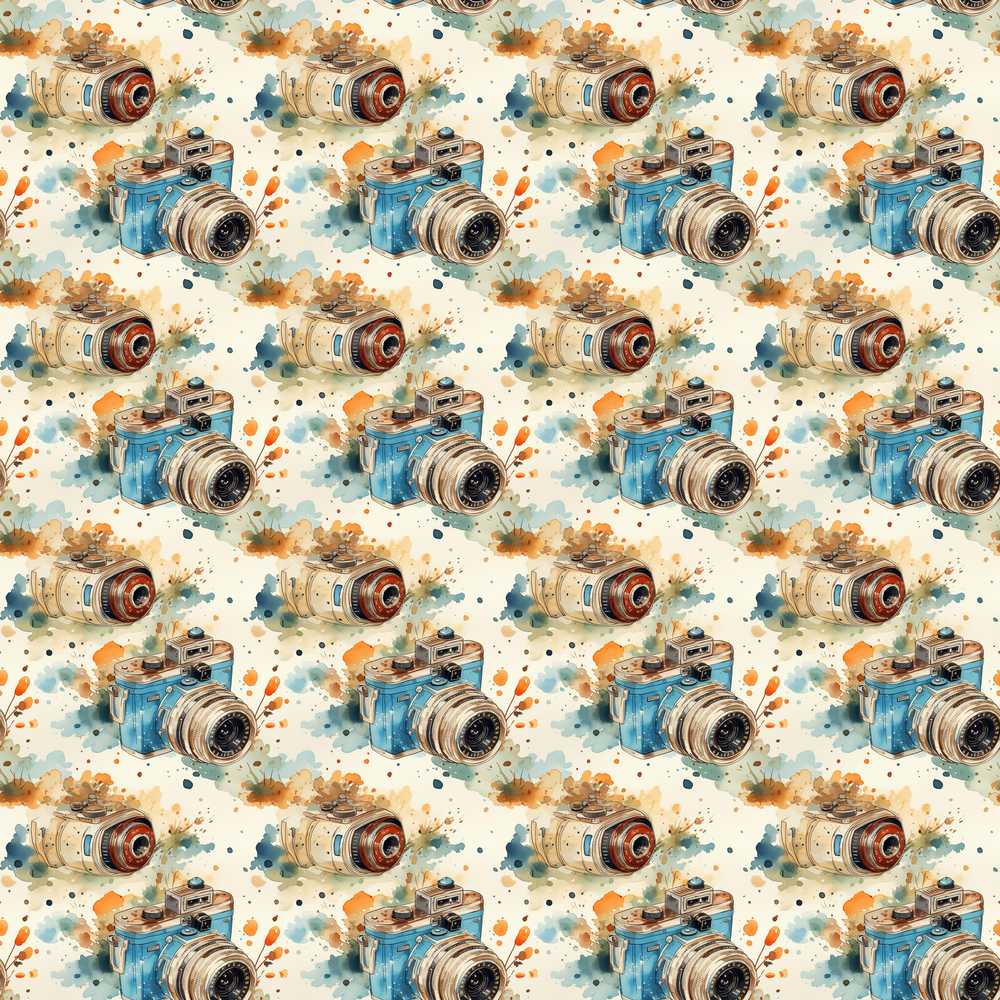 Watercolor Vintage Camera Pattern Artistic Splash Decorative Repeat
