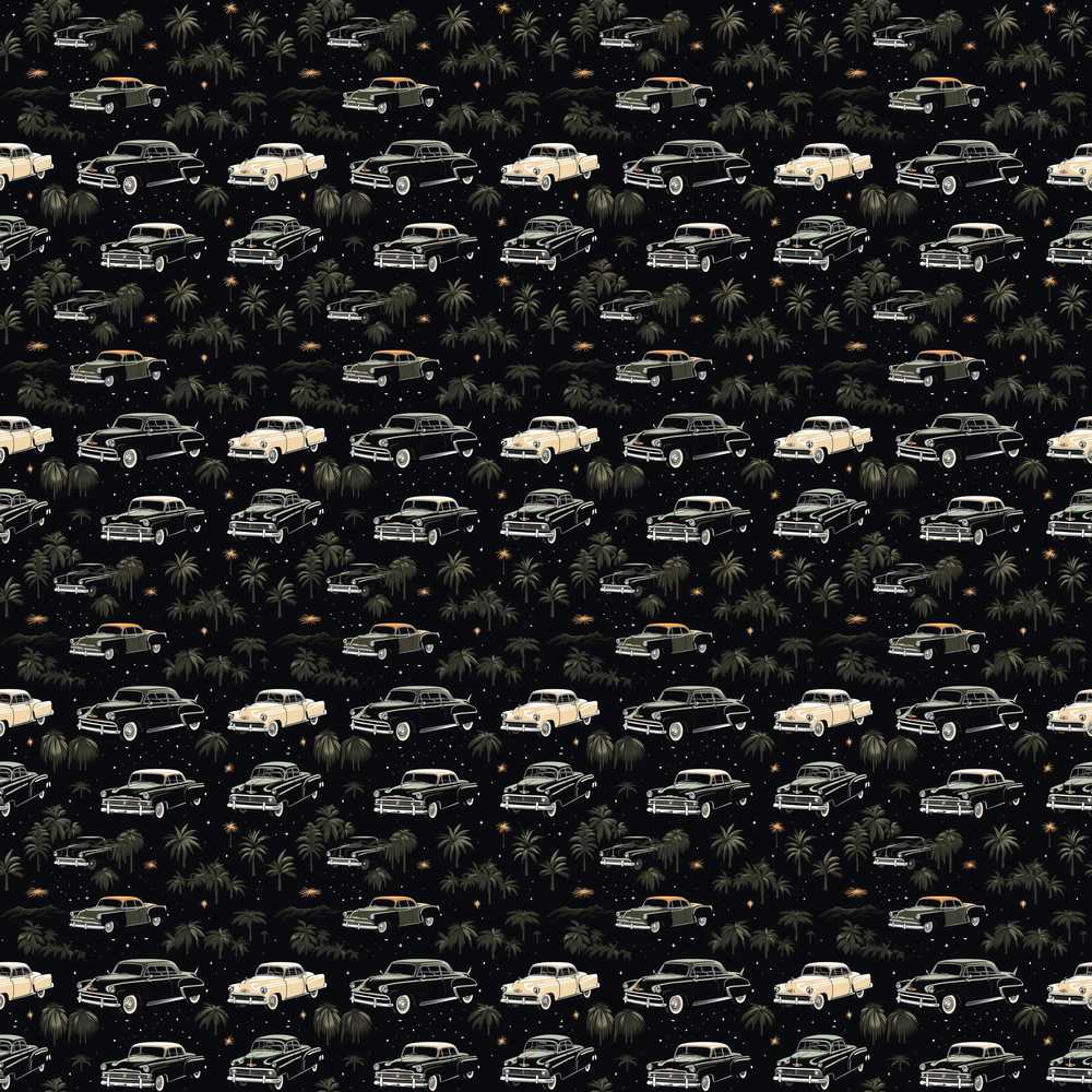 Classic Vintage Cars and Palm Trees Night Pattern