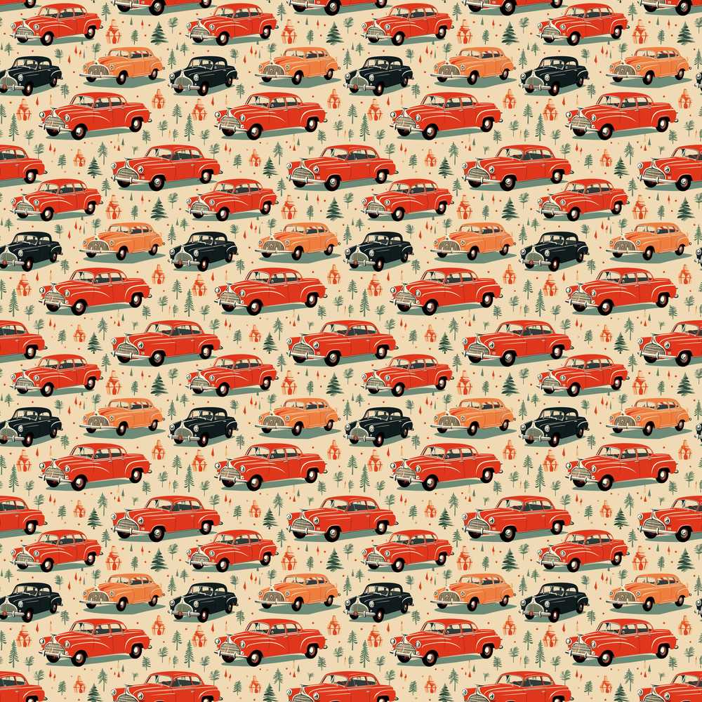 Festive Vintage Cars Holiday Pattern Decorative Repeat Design