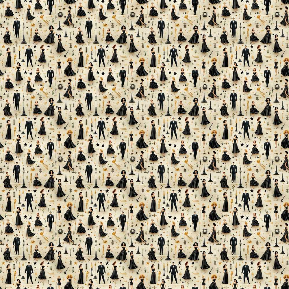 Elegant Black Dress Fashion Figures Pattern Decorative Repeat