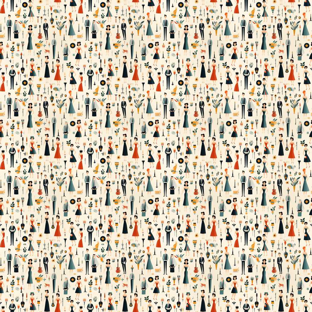 Retro Party People Music Fashion Pattern Decorative Repeat