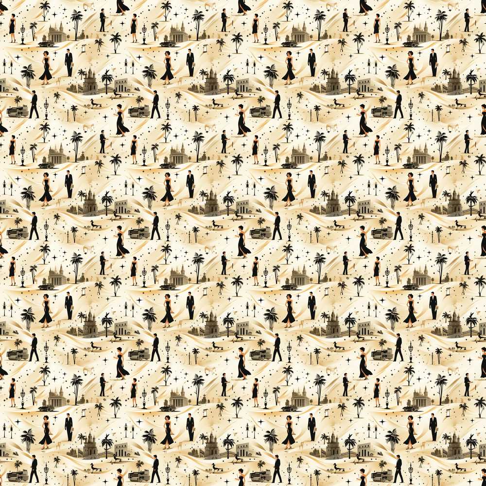 Vintage Desert Scene Couples and Landmarks Pattern Decorative
