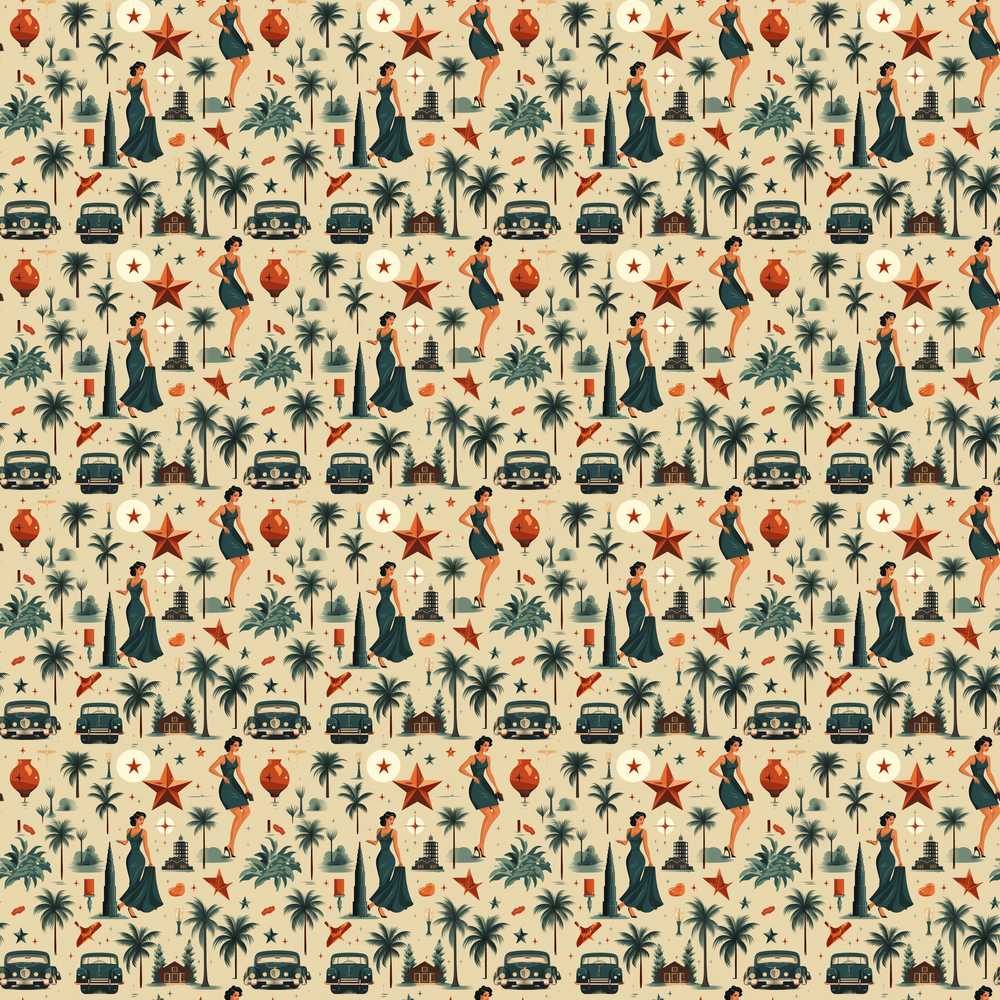 Retro Mid Century Fashion Cars and Palm Trees