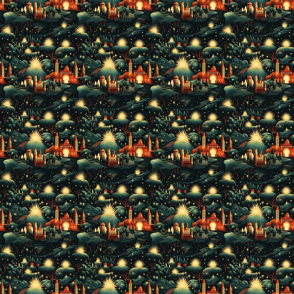 Magical Night Cityscape with Stars and Hills Decorative