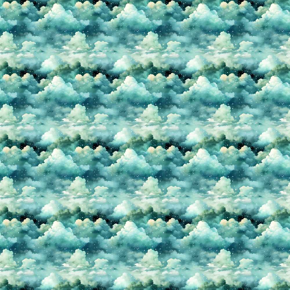Mystical Blue Green Clouds Night Sky Decorative Repeat