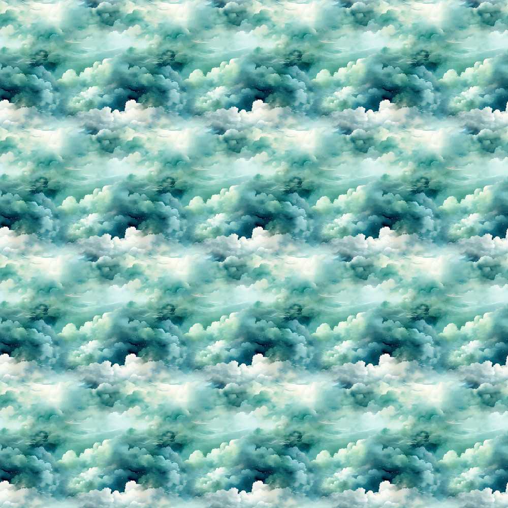 Soft Teal Dreamy Clouds Sky Decorative Repeat Pattern