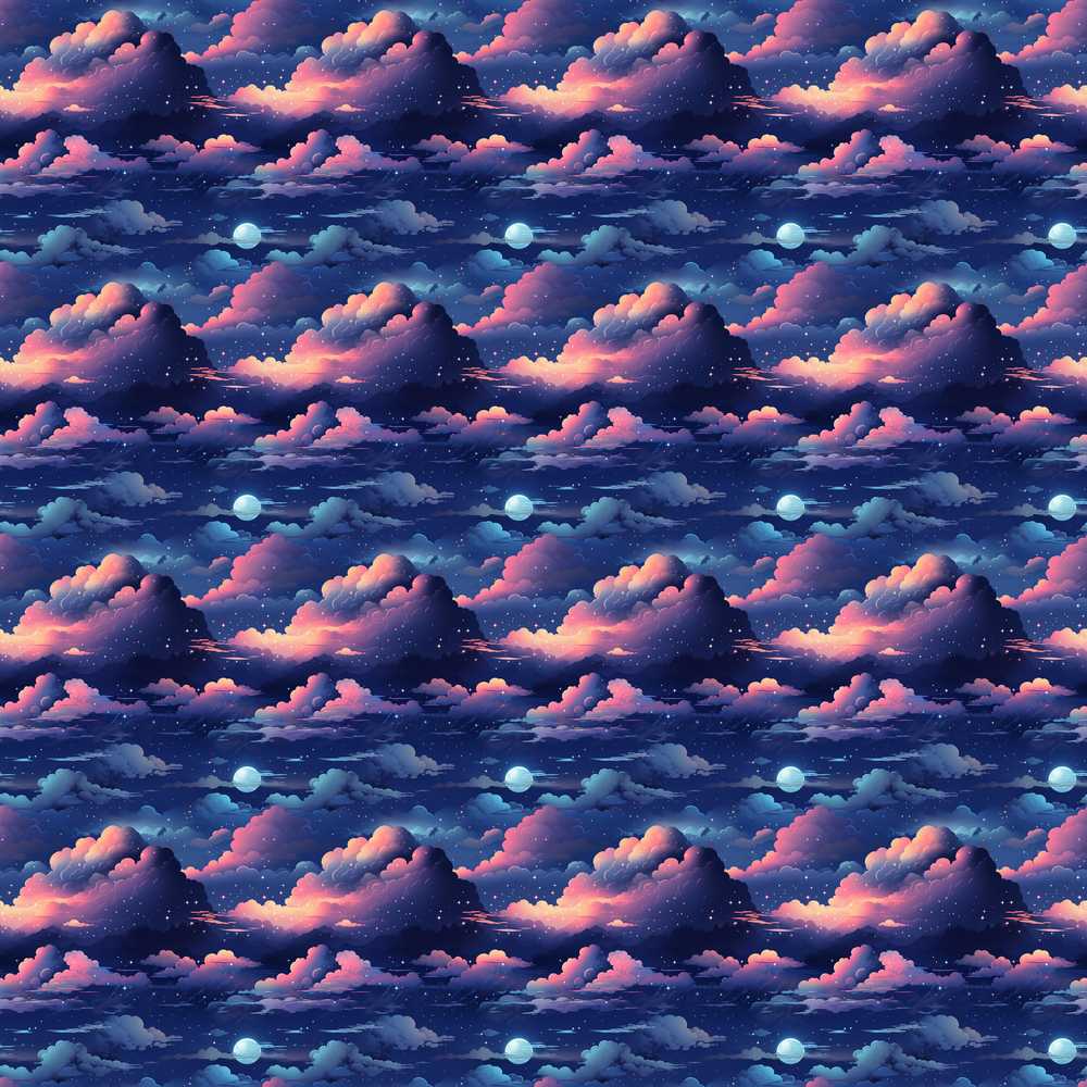 Dark Starry Night Clouds Moon Sky Cosmic Illustration