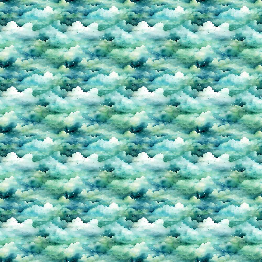 Soft Aqua Watercolor Clouds Sky Decorative Repeat Pattern