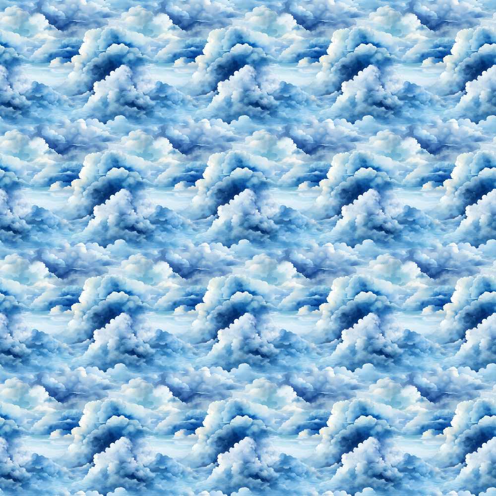 Blue White Realistic Clouds Sky Decorative Repeat Pattern