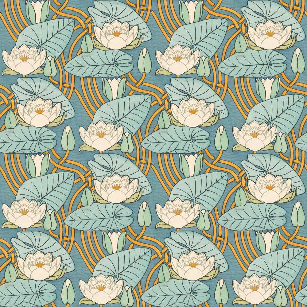 Art Nouveau Lily Pond Floral Wildflower Pattern Botanical
