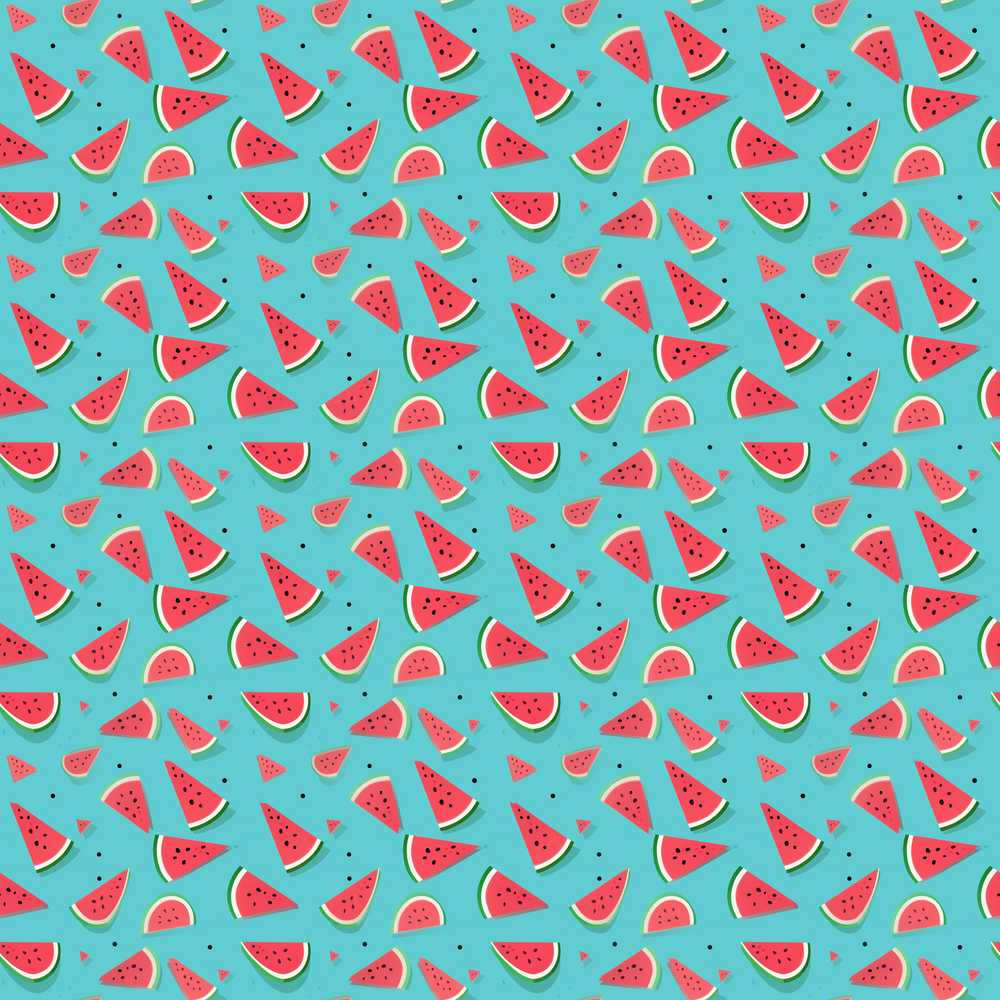 Bright Blue Background Watermelon Slice Decorative Repeat Pattern