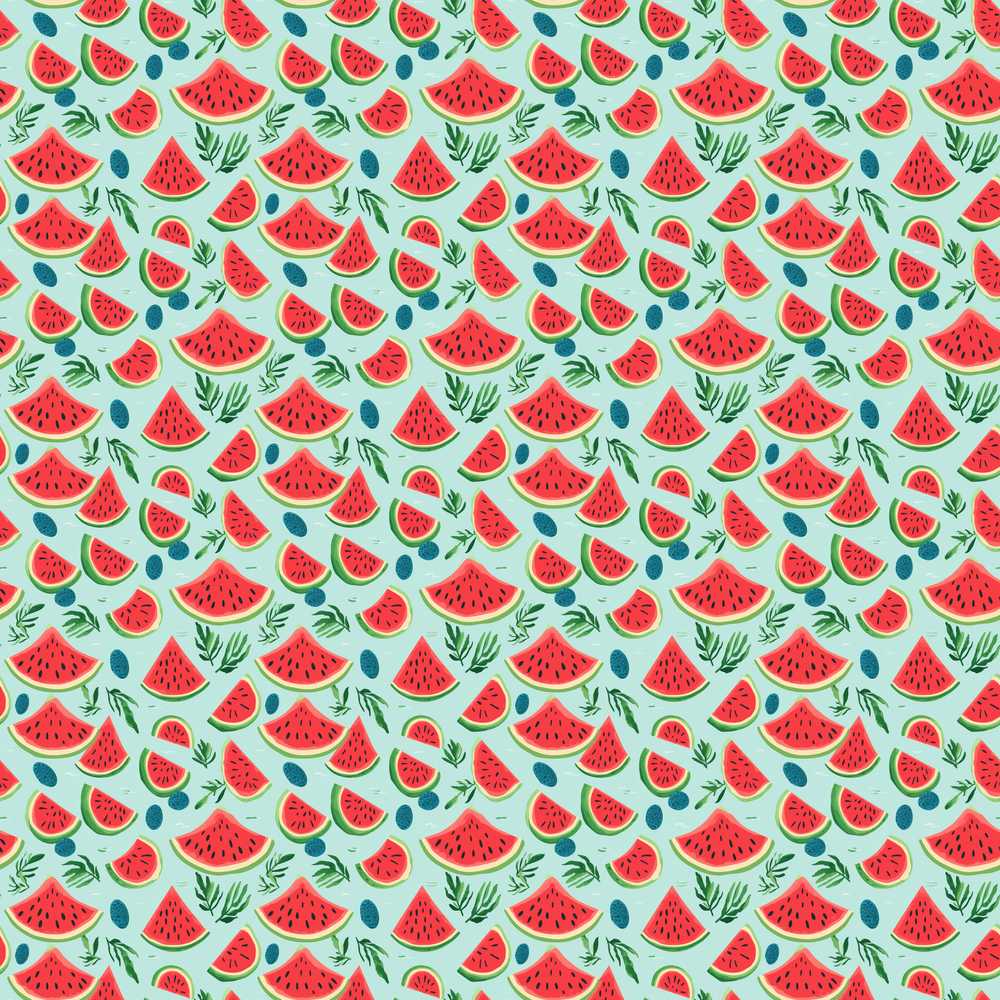 Fresh Watermelon and Botanical Elements Wildflower Pattern