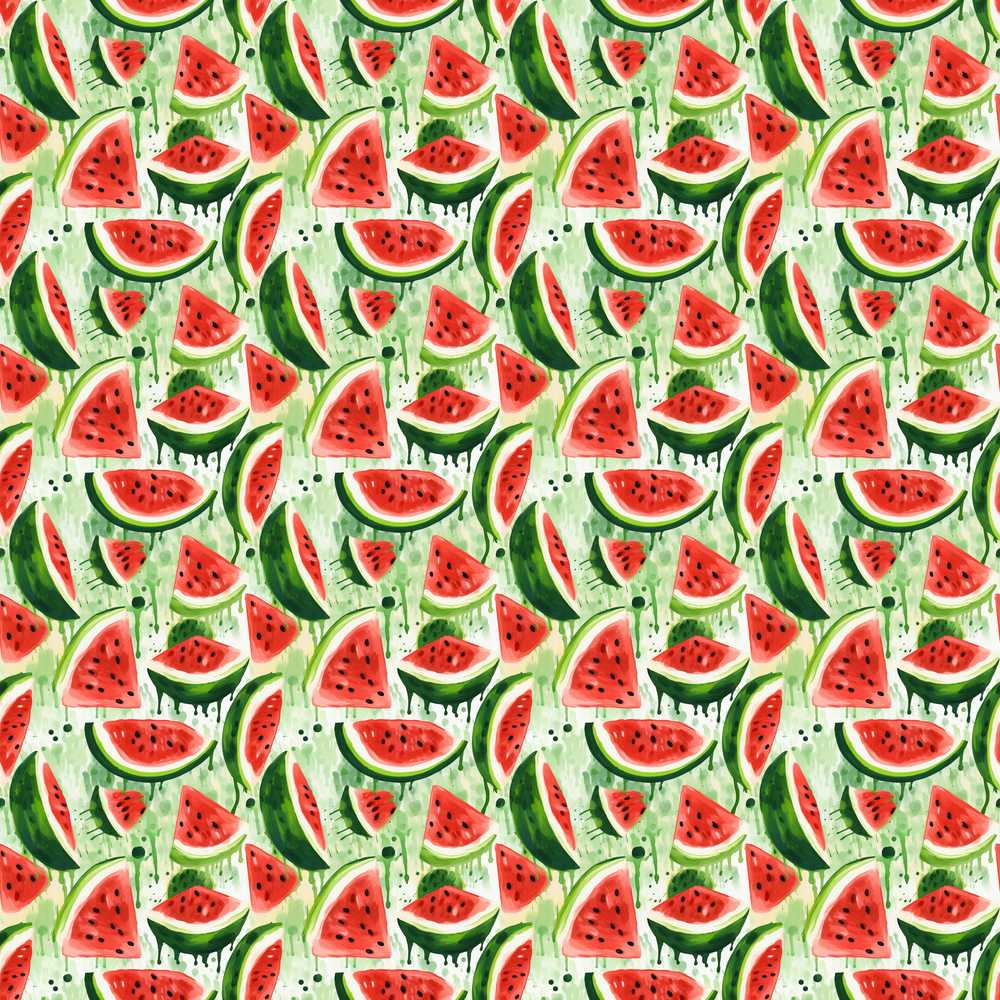Artistic Watermelon Slice Splash Decorative Repeat Pattern Design