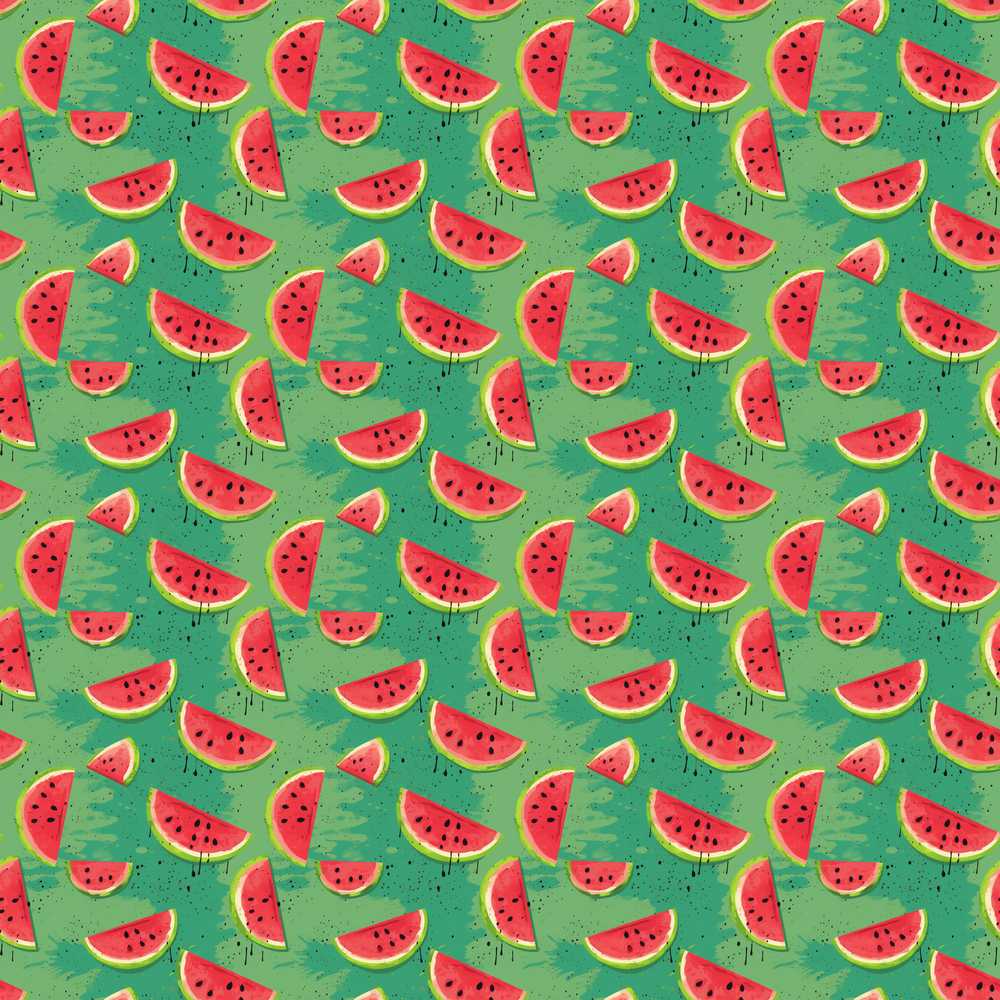 Watermelon Slices on Green Painted Background Decorative Repeat